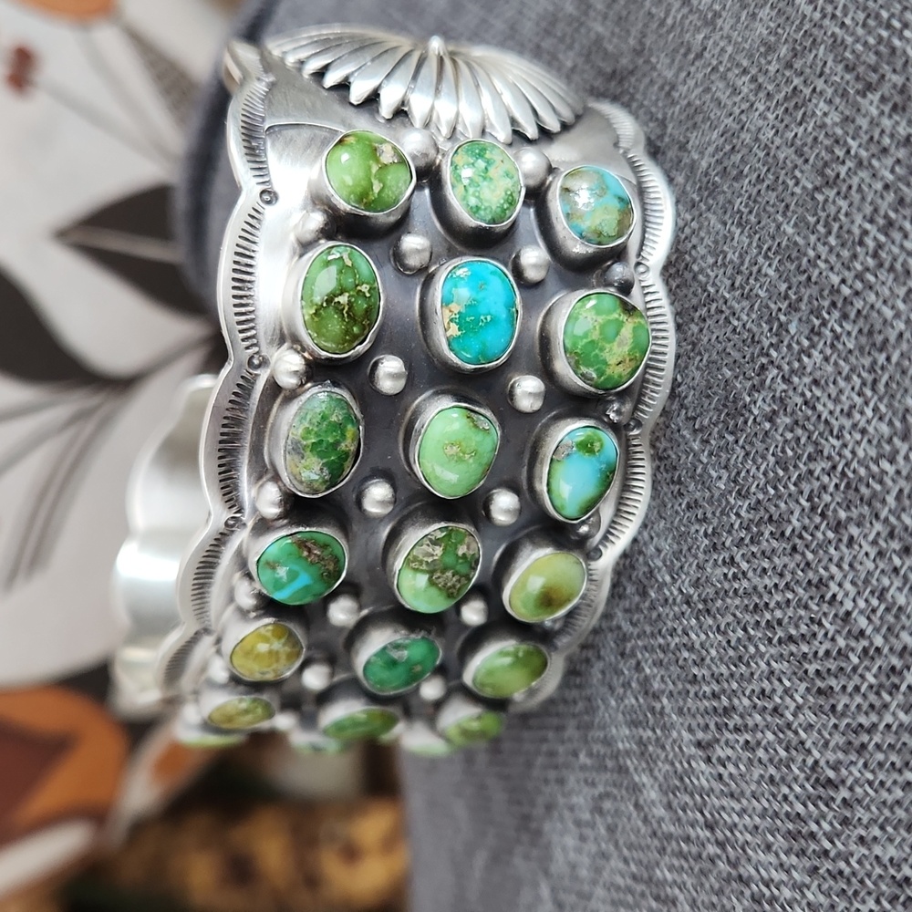Large NWOT Native American Navajo 24 Turquoise Stone & Sterling Cuff Bracelet💙 - Picture 11 of 16